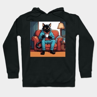 Black Cat Enjoying a Mug of Hot Chocolate Hoodie